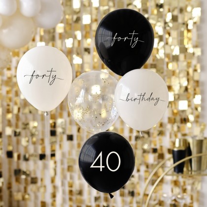 Balloon Bundle - 40th Birthday - Black, Nude, Cream, Champagne Chrome