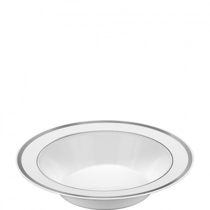 Premium Plastic Bowls White w Silver Trim