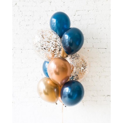Blue Aurette - Confetti and 11in Balloons - bouquet of 10