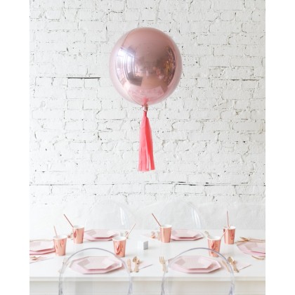 BubbleGum - 16in Rose Gold Orb Foil Balloon with Coral Skirt Centerpiece