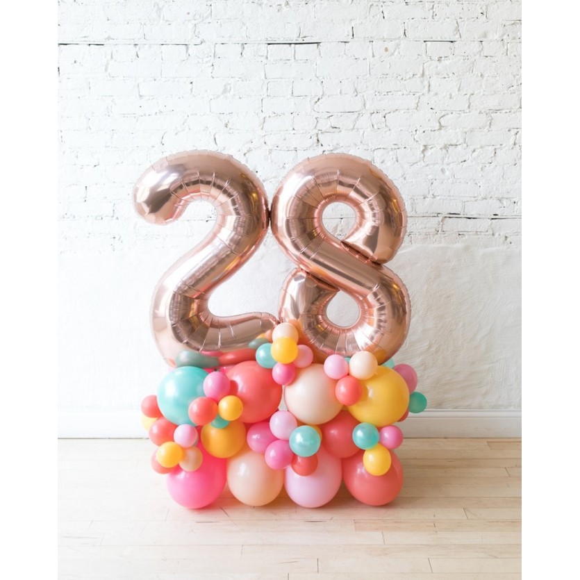 BubbleGum - Foil Number on Balloon Pedestal - 3FT