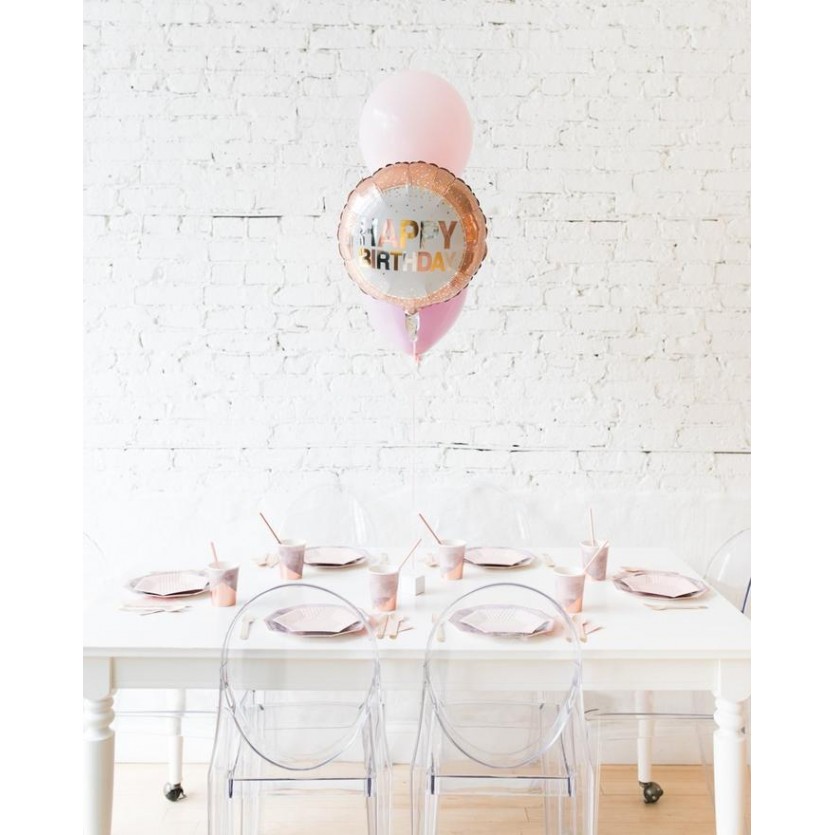 CherryBlossoms - Happy Birthday Foil and 11in Balloons Centerpiece - bouquet of 3