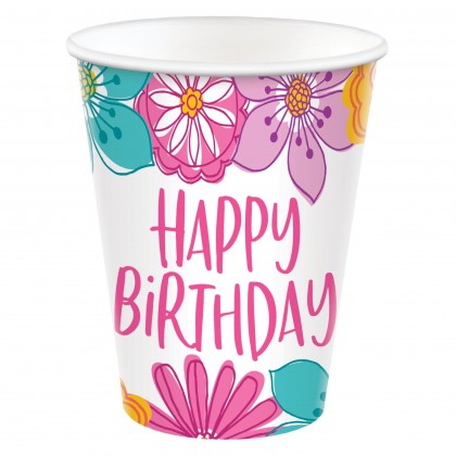 Pretty Petals Birthday Cups, 9 oz