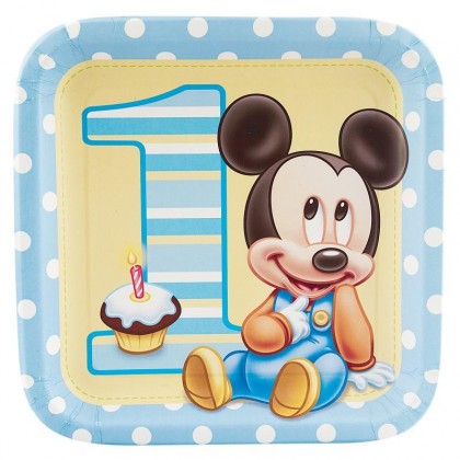 ©Disney Mickey’s 1st Birthday Square Plates, 9"