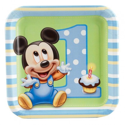©Disney Mickey’s 1st Birthday Square Plates, 7"