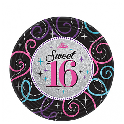 Sweet Sixteen Celebration Round Prismatic Plates, 7"
