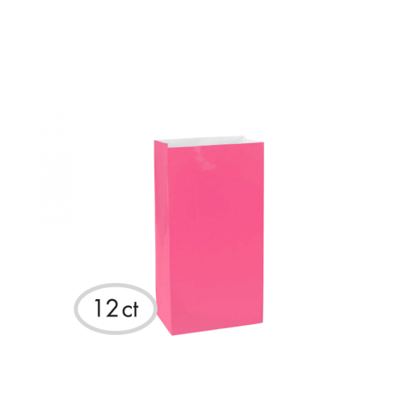 6 1/2"H x 3"W x 2"D Packaged Paper Bags BRIGHT PINK (Mini)