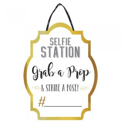 Photo Booth Selfie Station Sign Cardboard & Ribbon Hanger