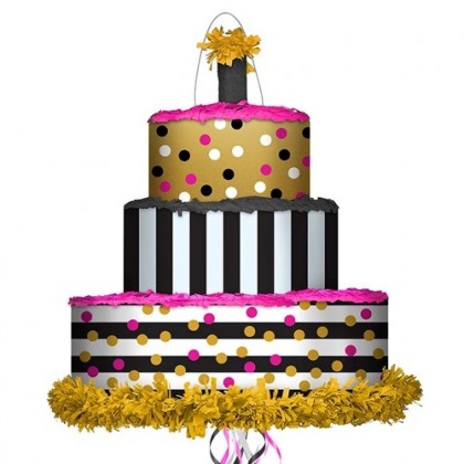 Pink and Gold Birthday Cake Conventional Pull Pinata