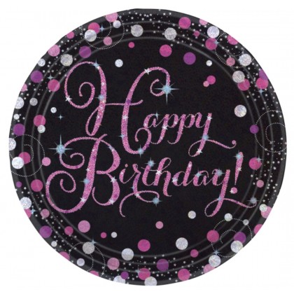 8 Plates Sparkling Celebrations Pink Happy Birthda