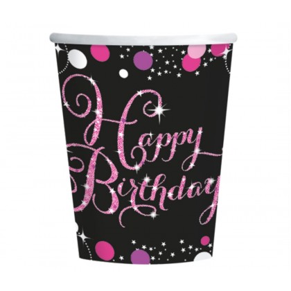 8 Cups Happy Birthday Sparkling Celebrations Paper Pink