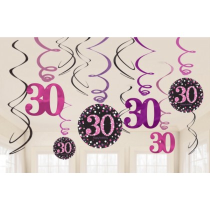 12 Swirl Decorations 30 Sparkling Celebration - Pink