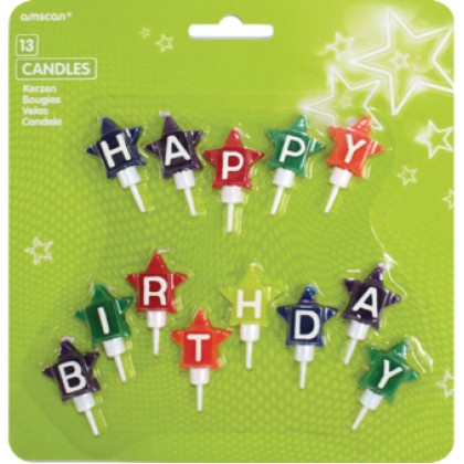 13 Mini Character Candles Happy Birthday Stars Height 4.1 cm