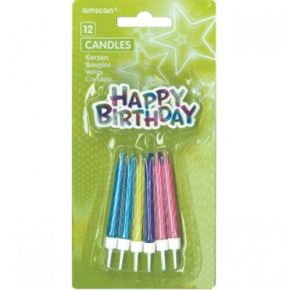 12 Spiral Candles Happy Birthday Assorted Height 6.3 cm