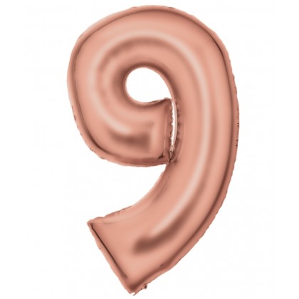 N34 Large Number Silk Lustre 9 Rose Gold Foil Ball
