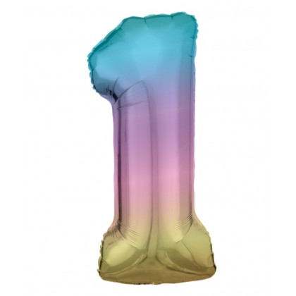 N34 Large Number 1 Rainbow Pastel Foil Balloon N34