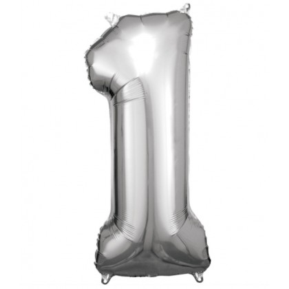 N34 Large Number 1 Silver Foil Balloon N34 Package