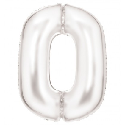 N34 Large Number Silk Lustre 0 White Foil Balloon