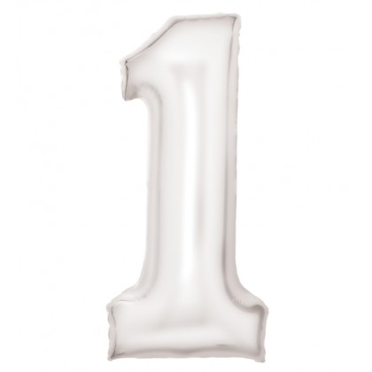 N34 Large Number Silk Lustre 1 White Foil Balloon