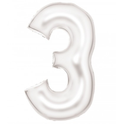 N34 Large Number Silk Lustre 3 White Foil Balloon