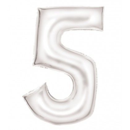 N34 Large Number Silk Lustre 5 White Foil Balloon