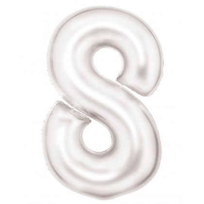 N34 Large Number Silk Lustre 8 White Foil Balloon
