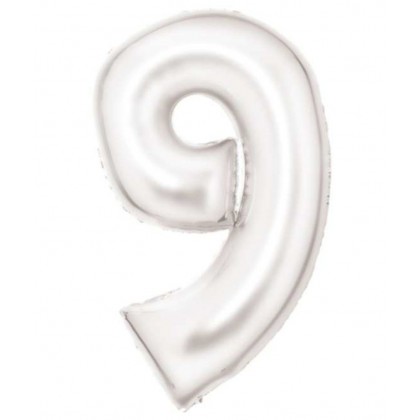 N34 Large Number Silk Lustre 9 White Foil Balloon
