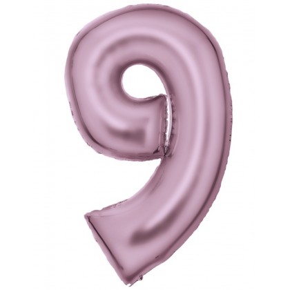 N34 Large Number Silk Lustre 9 Pastel Pink Foil Ba