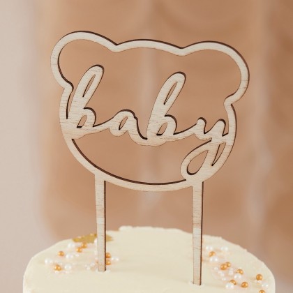 Cake Topper - Baby Bear Shaped - Wooden