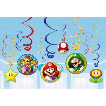 12 Swirl Decorations Super Mario Foil / Paper