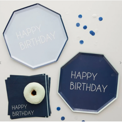 Eco Paper Plates - Happy Birthday - Mixed Pack - Blue