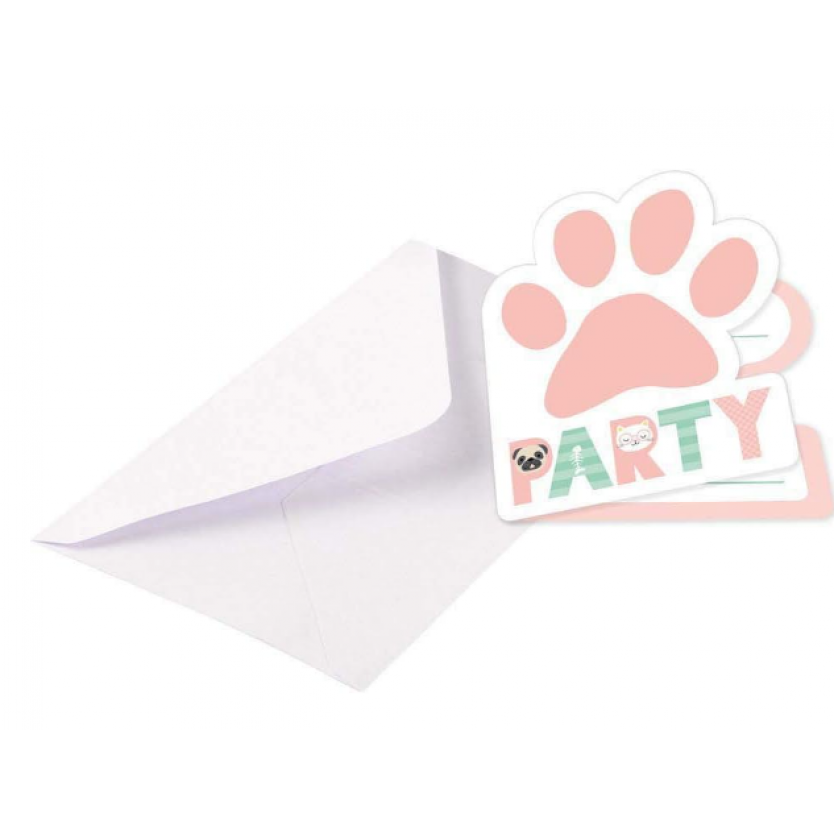 8 Invitations & Envelopes Hello Pets Paper 8 x 14 cm