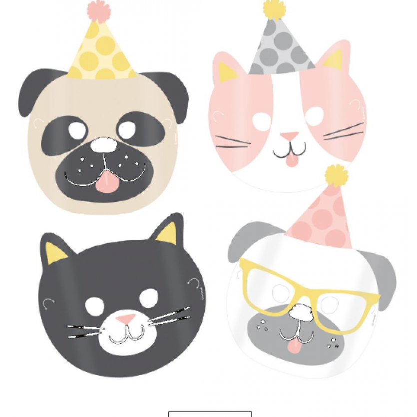 8 Masks Hello Pets Paper 16.7 x 23.2 cm