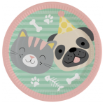 8 Plates Hello Pets Round Paper