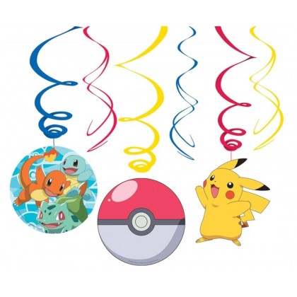 6 Swirl Decorations Pokemon Foil / Paper 61 cm