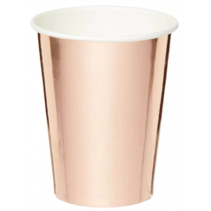 8 Cups Rose Gold Birthday Paper 250 ml