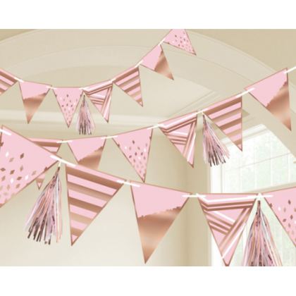 Pennant Banner Rose Gold Birthday Paper 255 cm