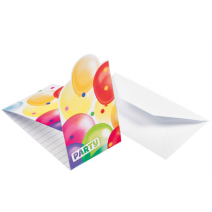 8 Invitations & Envelopes Balloons Paper 8 x 14.2 cm