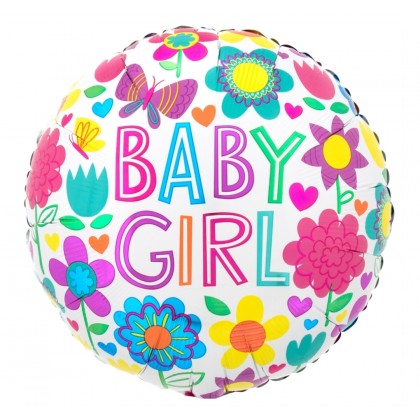 S40 Standard Baby Girl Floral Butterfly Foil Balloon S40 Packaged 45 cm