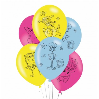 6 Latex Balloons SpongeBob 27.5 cm/11''