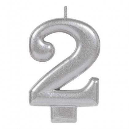 NUMERAL METALLIC CANDLE 2-SILVER